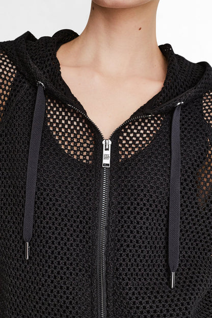 MESH LOGO ZIP-UP HOODIE Black | DKNY