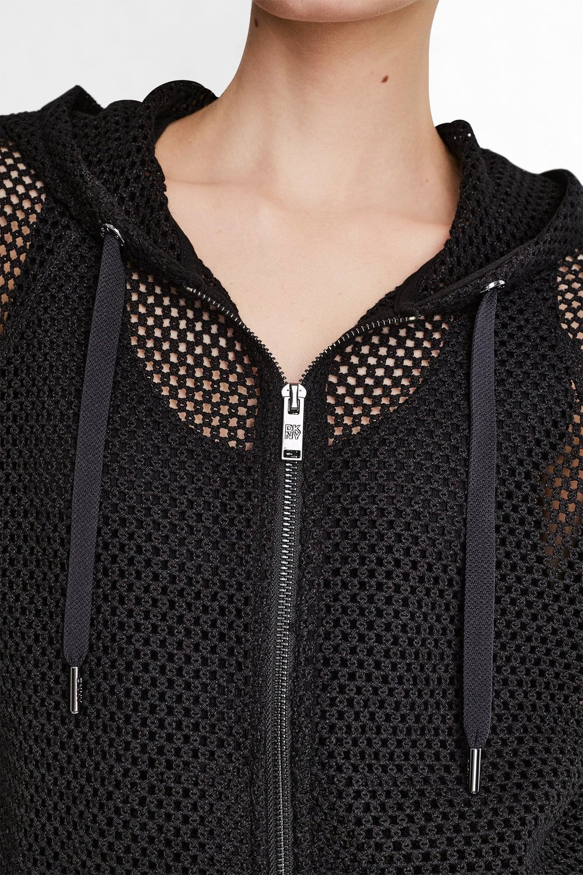 MESH LOGO ZIP-UP HOODIE Black | DKNY