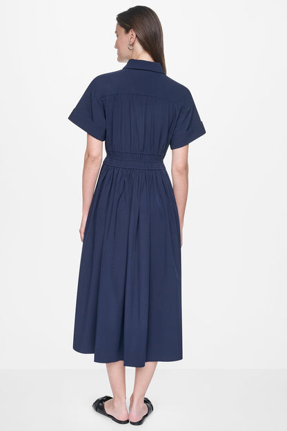CAP SLEEVE MIDI COMMUTER SHIRT DRESS Spring Navy | DKNY