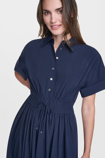 CAP SLEEVE MIDI COMMUTER SHIRT DRESS Spring Navy | DKNY