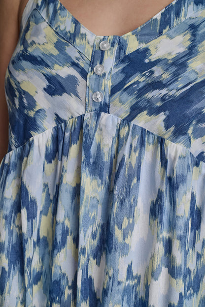 PRINTED TIERED MIDI TANK DRESS Ikat Blur Chambray | DKNY
