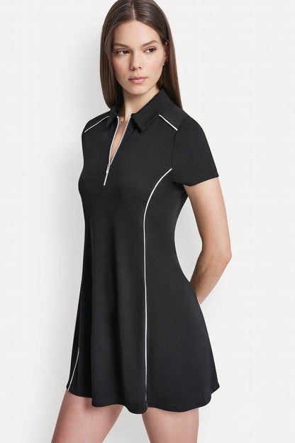 HALF-ZIP POLO DRESS WITH CONTRAST PIPING White/Black | DKNY