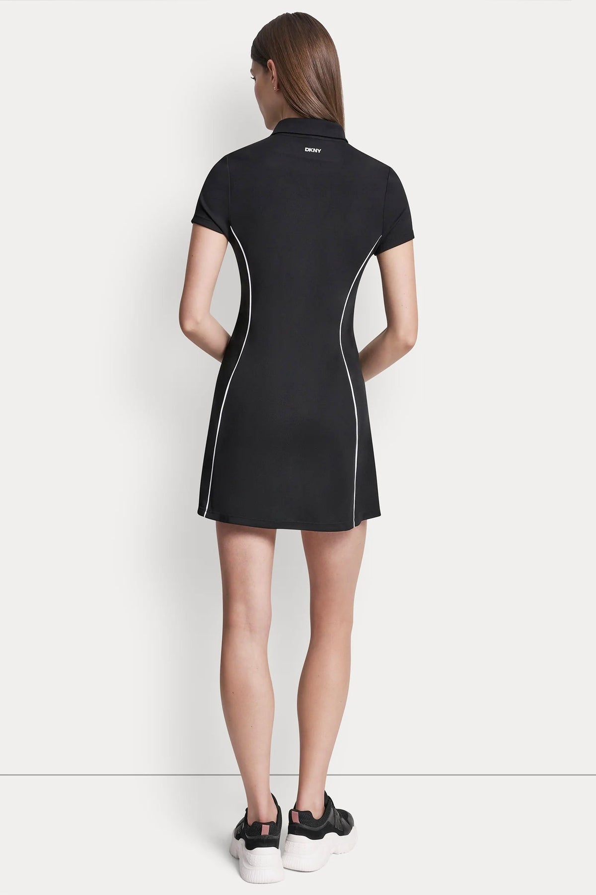HALF-ZIP POLO DRESS WITH CONTRAST PIPING White/Black | DKNY