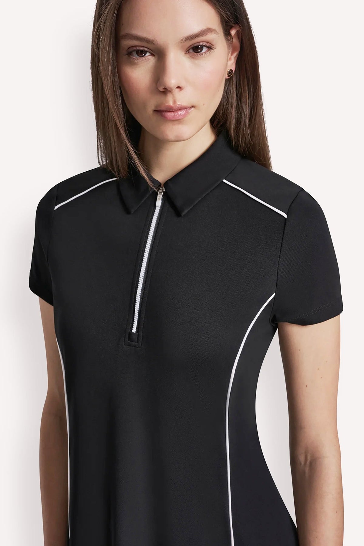 HALF-ZIP POLO DRESS WITH CONTRAST PIPING White/Black | DKNY
