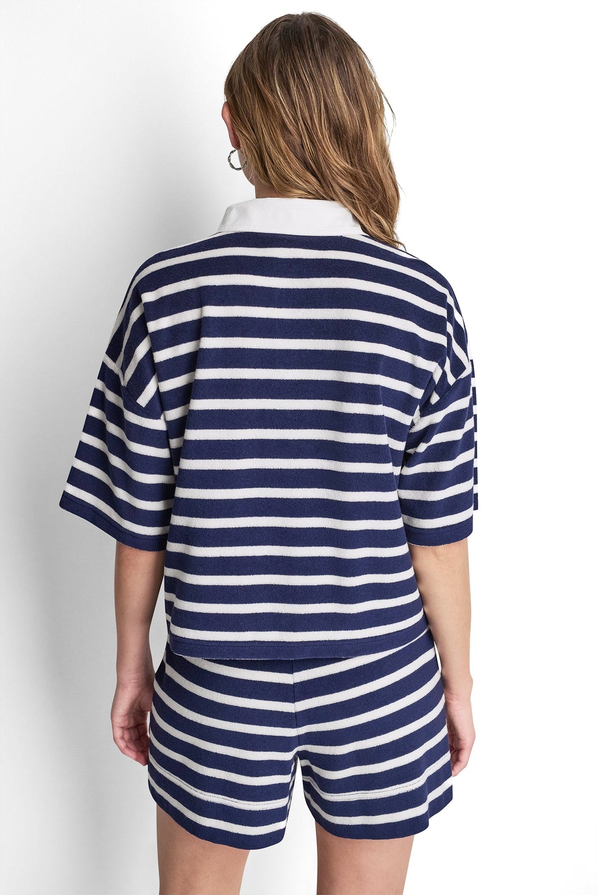 TOWELLING TERRY STRIPE BOXY POLO Travertine/Eggnog | DKNY