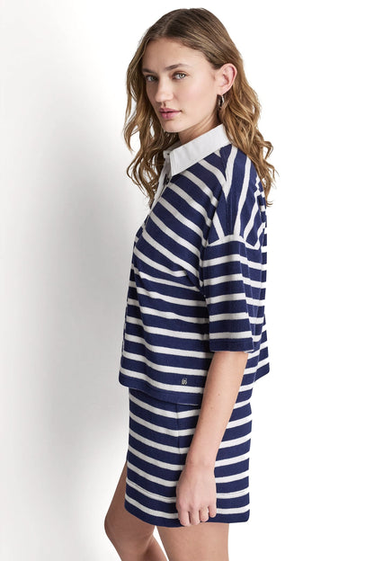TOWELLING TERRY STRIPE BOXY POLO Travertine/Eggnog | DKNY