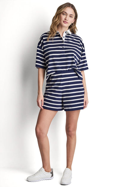 TOWELLING TERRY STRIPE BOXY POLO Travertine/Eggnog | DKNY