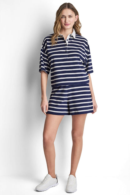 TOWELLING TERRY STRIPE BOXY POLO Travertine/Eggnog | DKNY