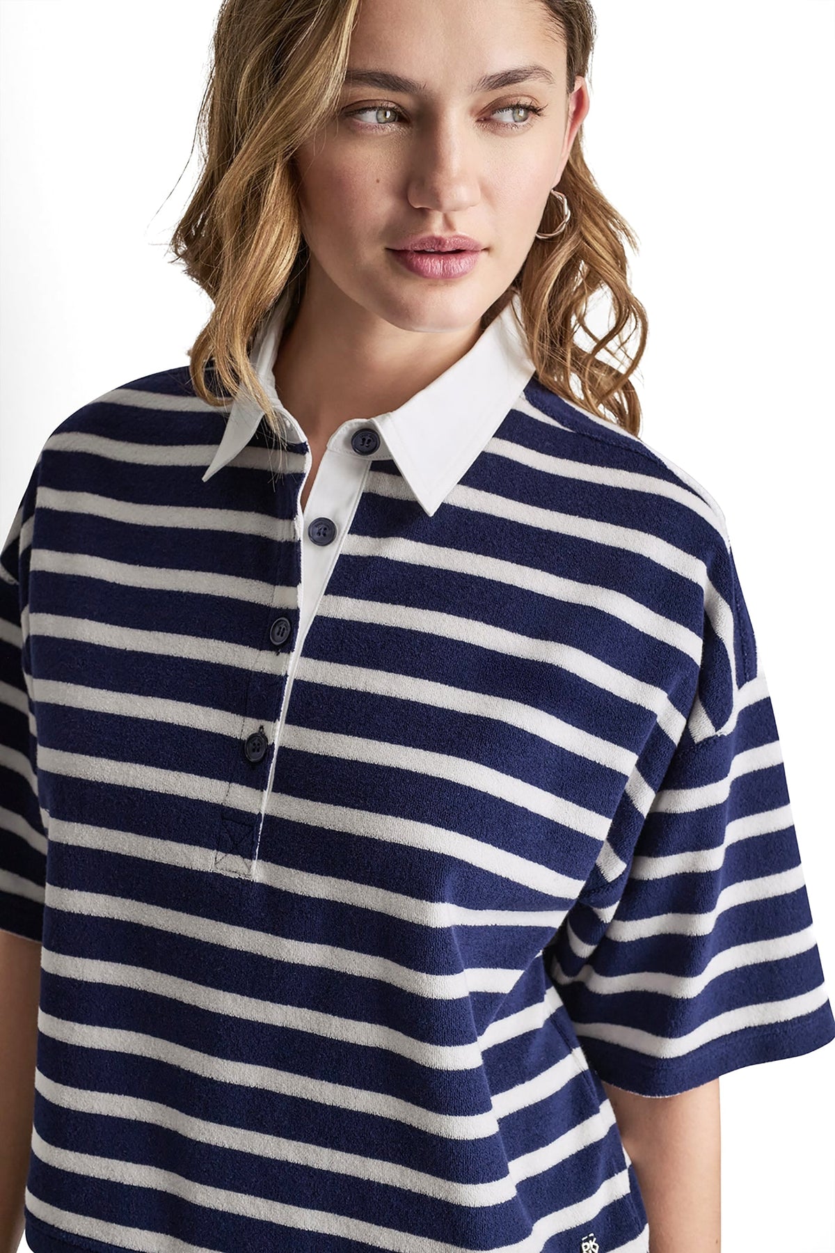 TOWELLING TERRY STRIPE BOXY POLO Travertine/Eggnog | DKNY