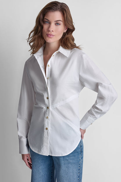 POPLIN CUTOUT TIE BACK SHIRT White | DKNY