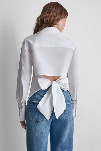 POPLIN CUTOUT TIE BACK SHIRT White | DKNY