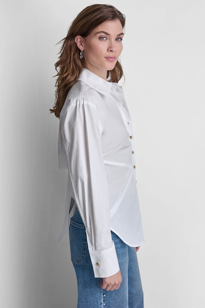 POPLIN CUTOUT TIE BACK SHIRT White | DKNY