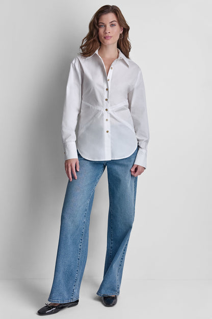 POPLIN CUTOUT TIE BACK SHIRT White | DKNY