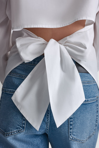 POPLIN CUTOUT TIE BACK SHIRT White | DKNY