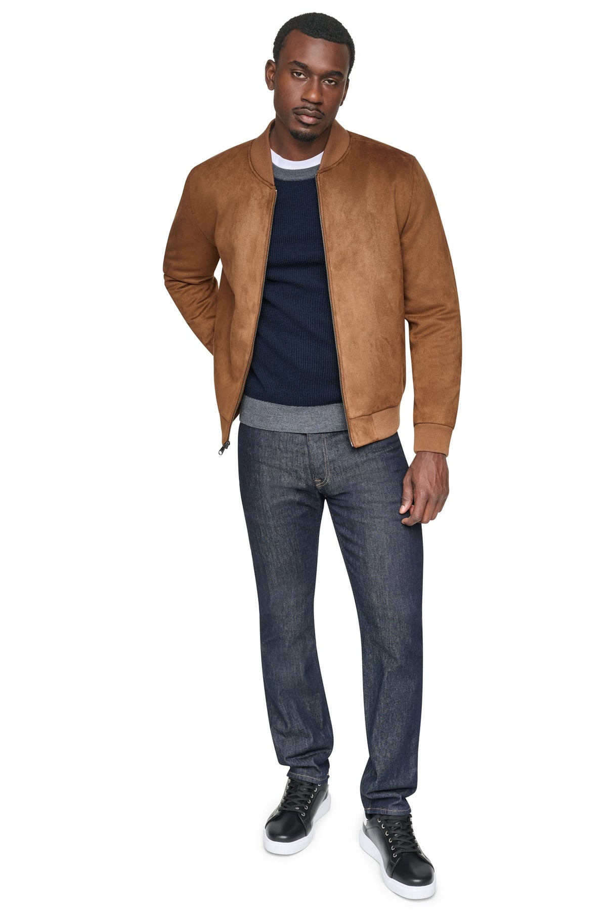 FAUX SUEDE BOMBER JACKET Dark Brown | DKNY