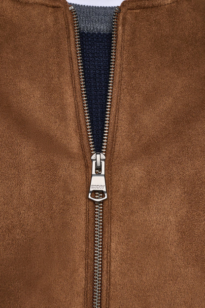 FAUX SUEDE BOMBER JACKET Dark Brown | DKNY