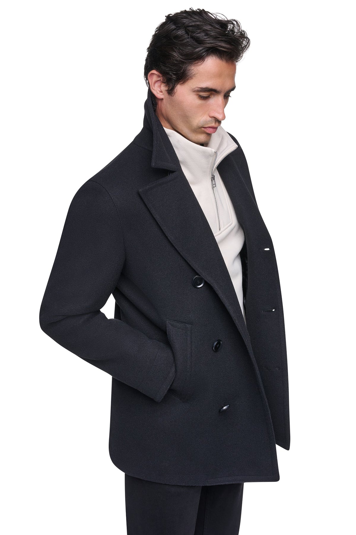 FAUX WOOL PEACOAT Charcoal | DKNY