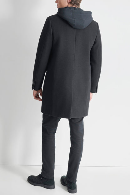 FAUX WOOL COAT WITH HOODED BIB Black | DKNY