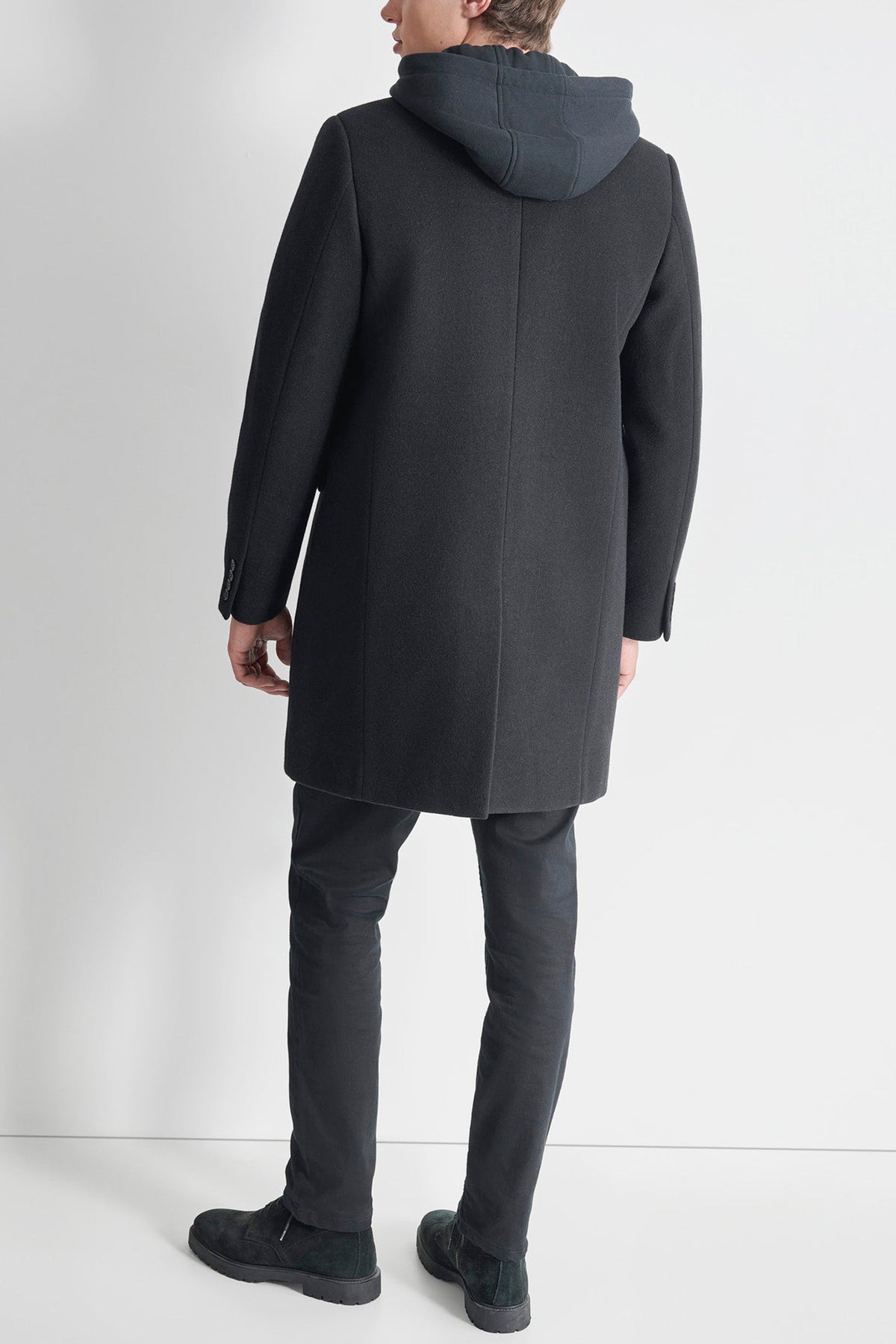FAUX WOOL COAT WITH HOODED BIB Black | DKNY