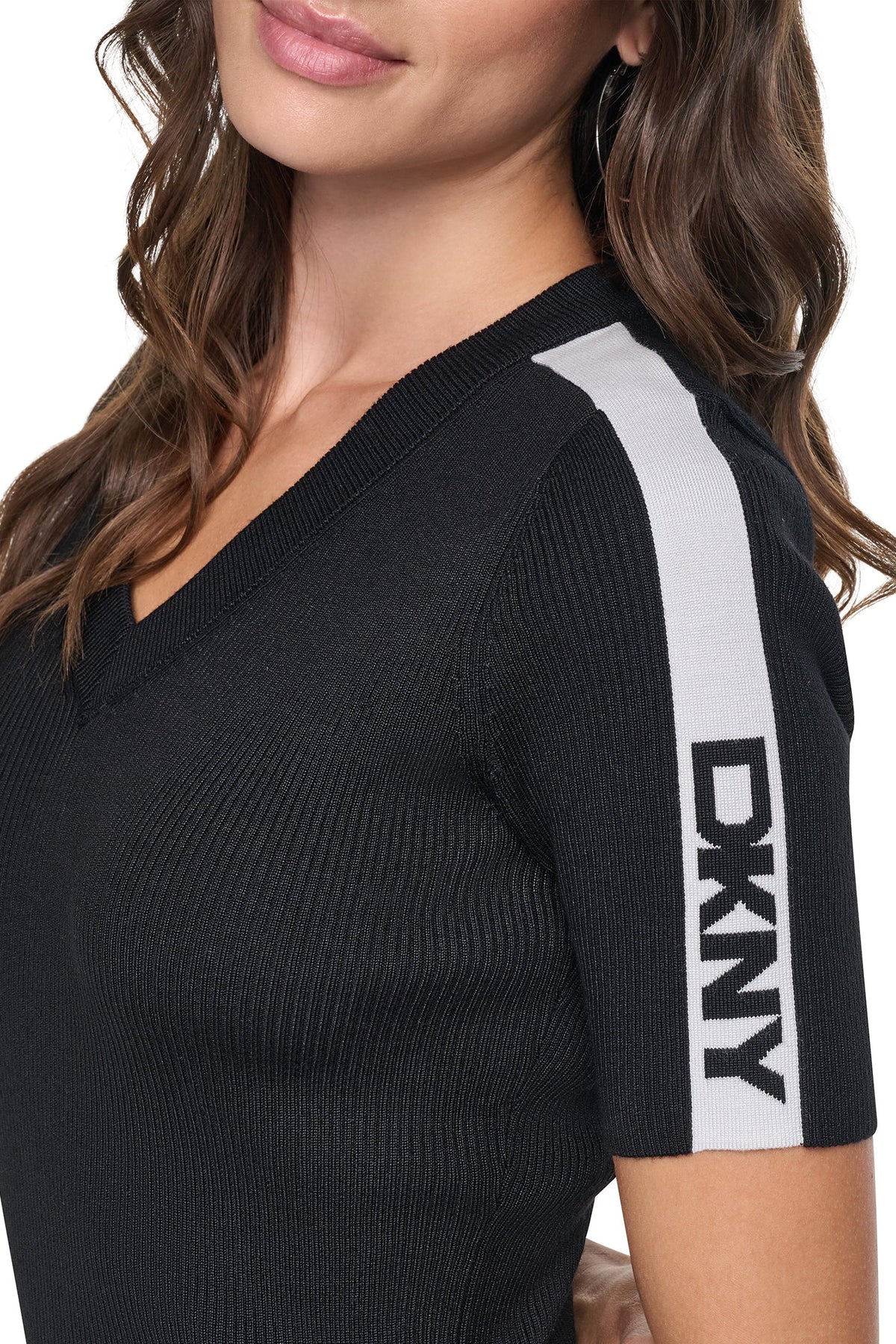 LOGO STRIPED SWEATER Black/Ivory | DKNY