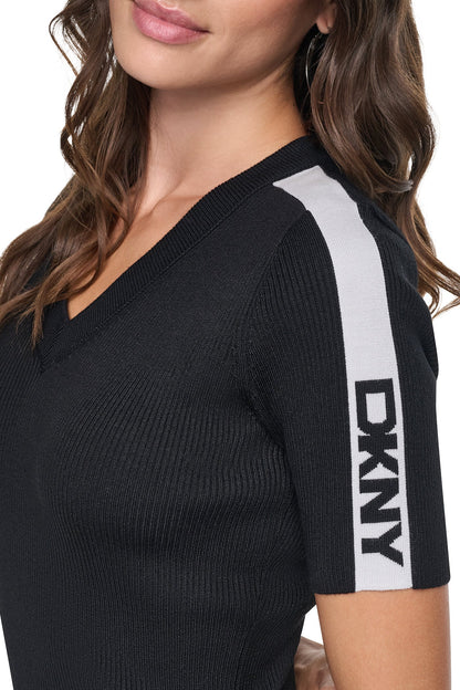 LOGO STRIPED SWEATER Black/Ivory | DKNY