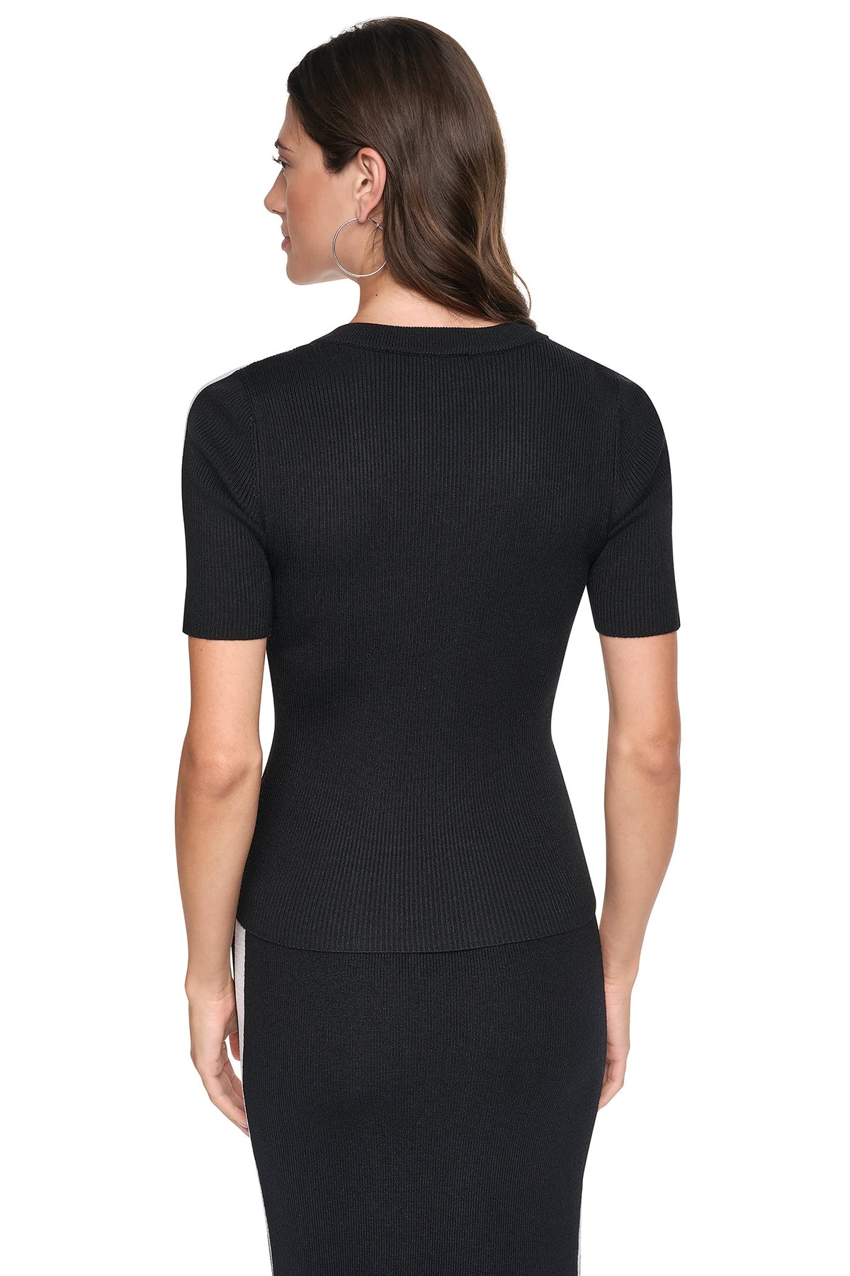 LOGO STRIPED SWEATER Black/Ivory | DKNY