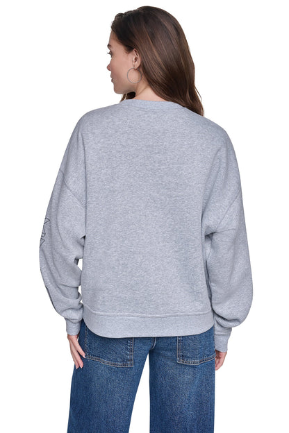 RHINESTONE GRAFFITI LOGO SWEATSHIRT Pearl Grey Heather/Black | DKNY