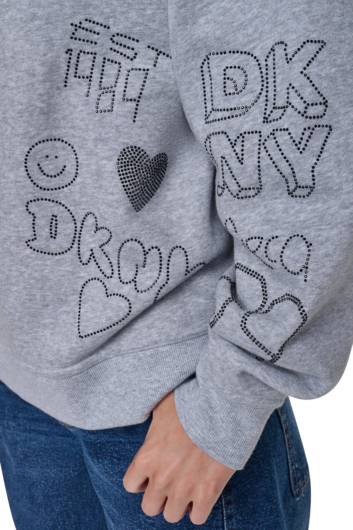 RHINESTONE GRAFFITI LOGO SWEATSHIRT Pearl Grey Heather/Black | DKNY