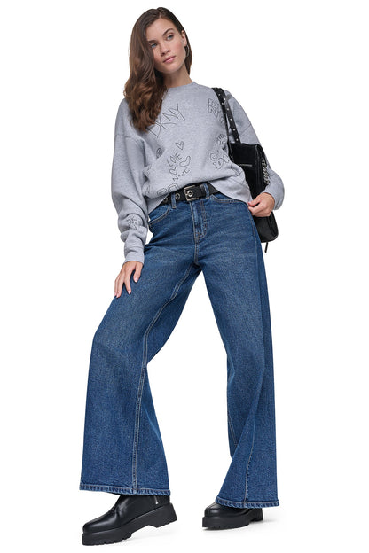 RHINESTONE GRAFFITI LOGO SWEATSHIRT Pearl Grey Heather/Black | DKNY