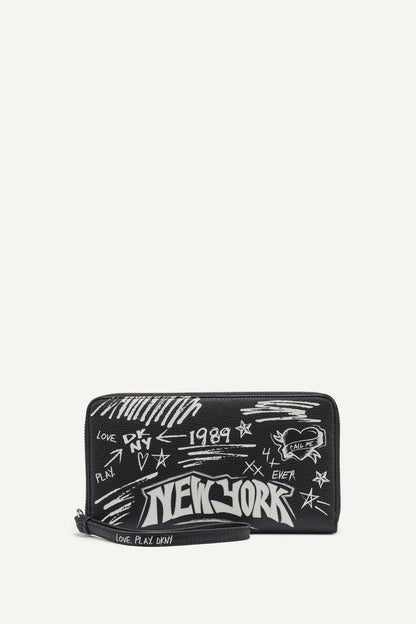BRYAR LARGE ZIP AROUND WALLET WITH WRISTLET Black | DKNY