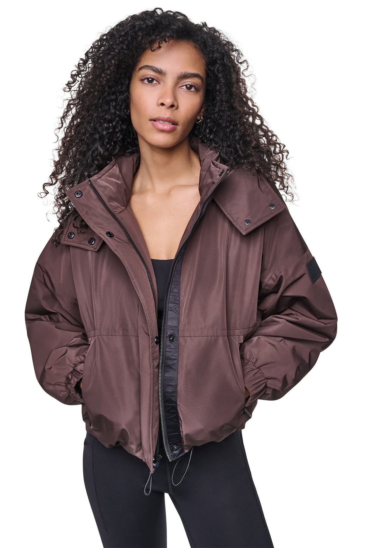 OVERSIZED LOGO HOODED JACKET Travertine/Festive Pink | DKNY