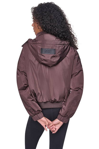 OVERSIZED LOGO HOODED JACKET Travertine/Festive Pink | DKNY