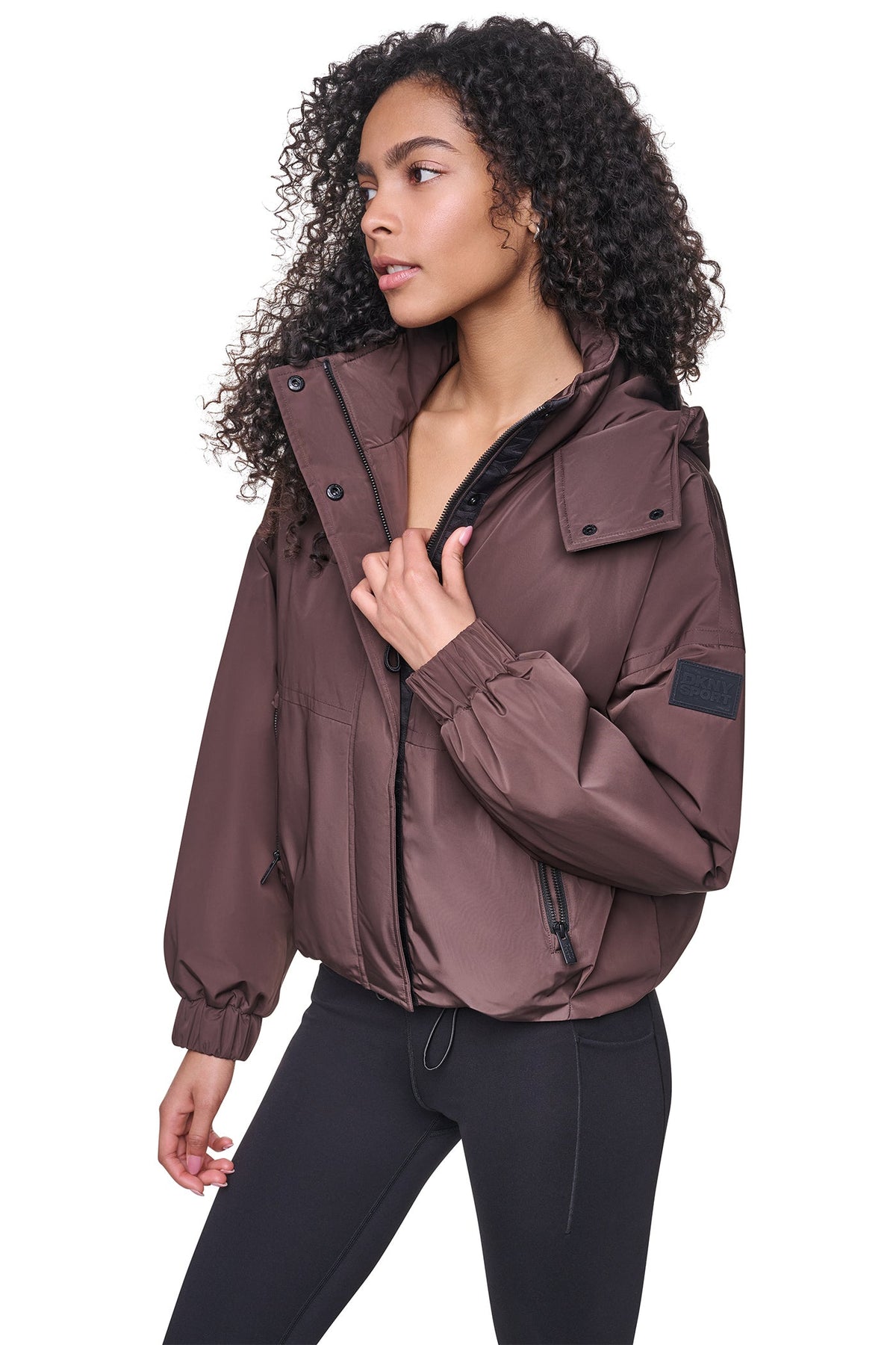 OVERSIZED LOGO HOODED JACKET Travertine/Festive Pink | DKNY
