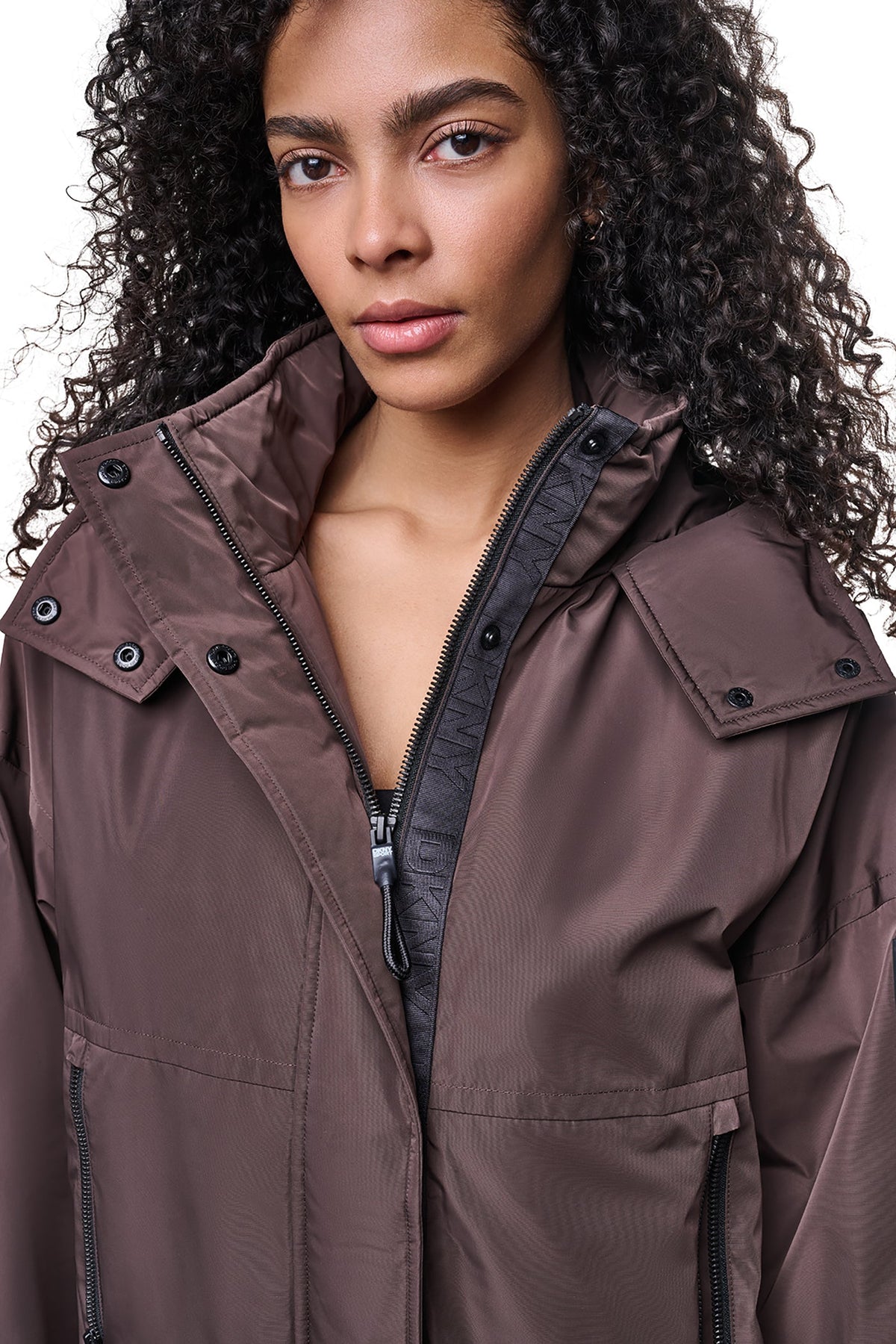 OVERSIZED LOGO HOODED JACKET Travertine/Festive Pink | DKNY