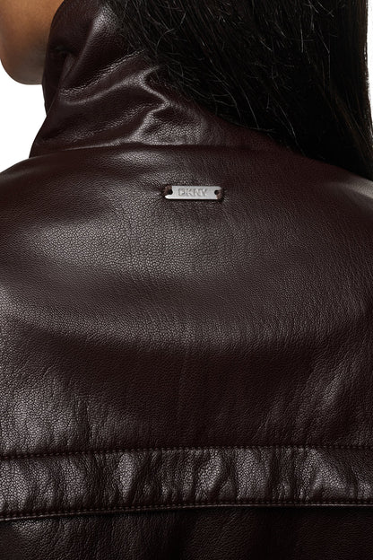 FAUX LEATHER BOMBER Dark Brown | DKNY