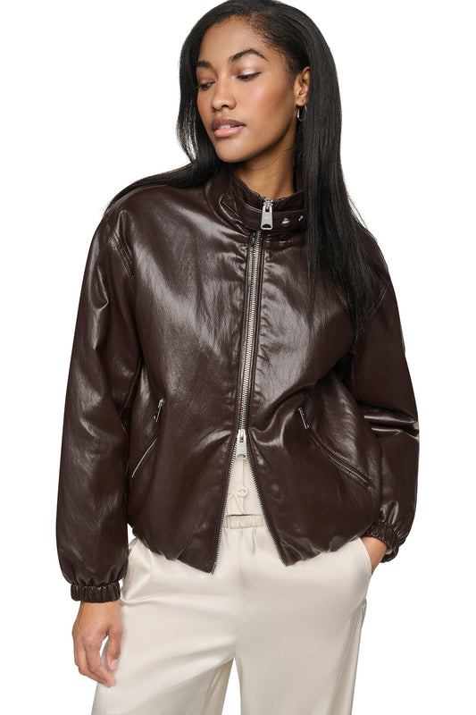 FAUX LEATHER BOMBER Dark Brown | DKNY