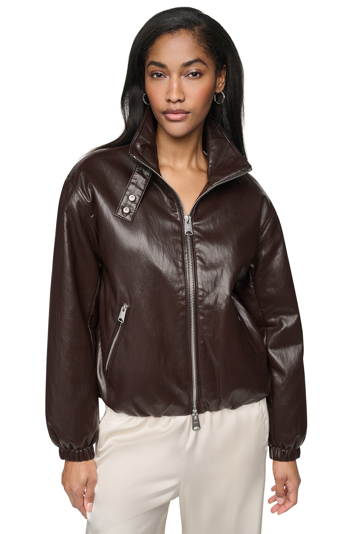 FAUX LEATHER BOMBER Dark Brown | DKNY