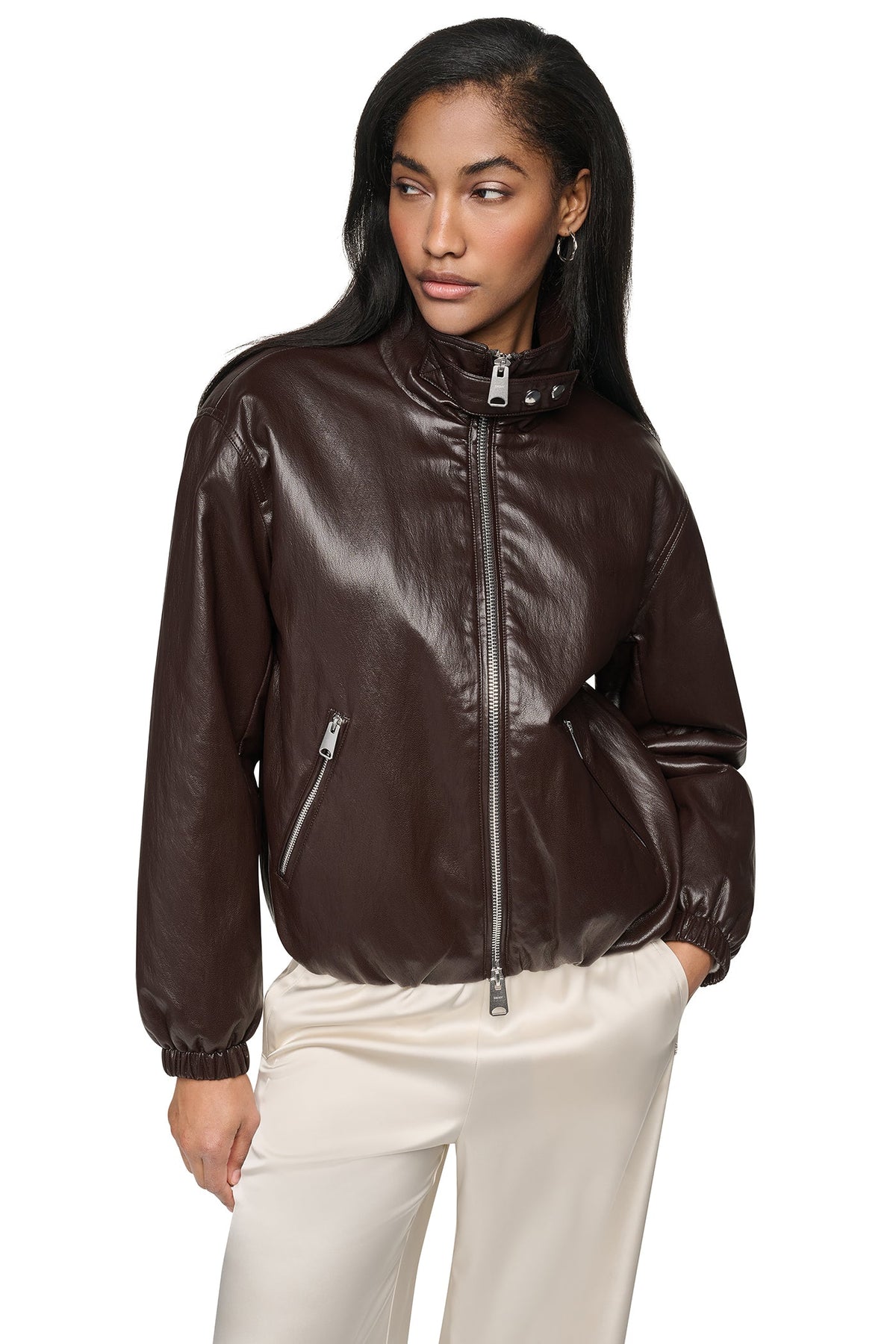 FAUX LEATHER BOMBER Dark Brown | DKNY