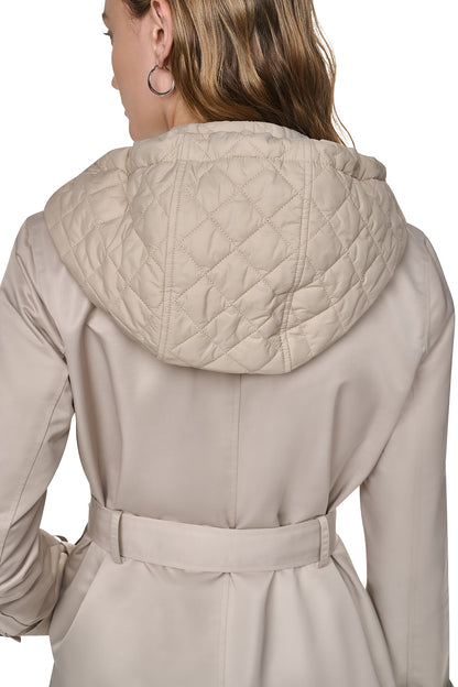 DOUBLE BREASTED QUILTED HOOD TRENCH Birch | DKNY
