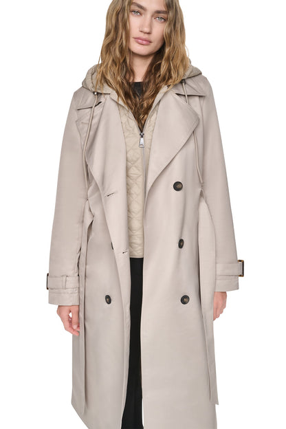 DOUBLE BREASTED QUILTED HOOD TRENCH Birch | DKNY