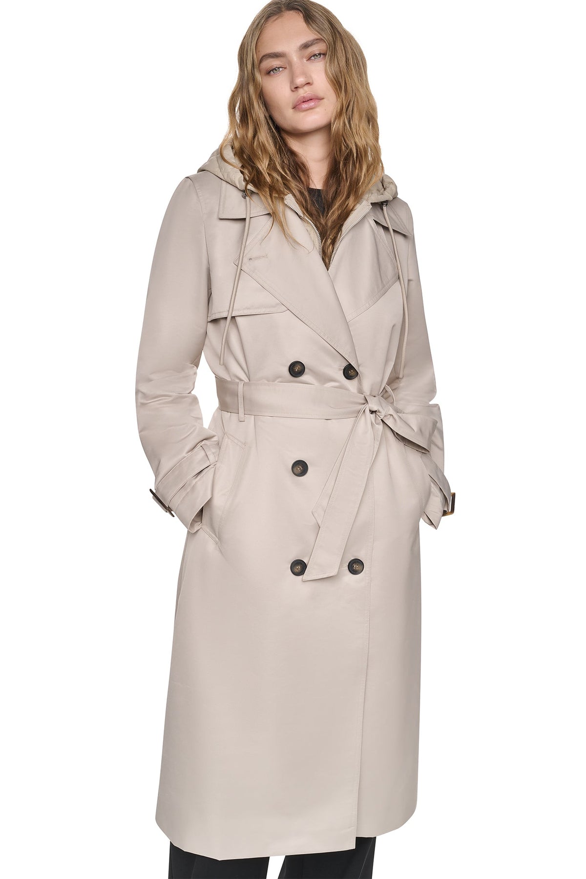DOUBLE BREASTED QUILTED HOOD TRENCH Birch | DKNY