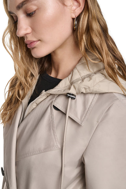 DOUBLE BREASTED QUILTED HOOD TRENCH Birch | DKNY