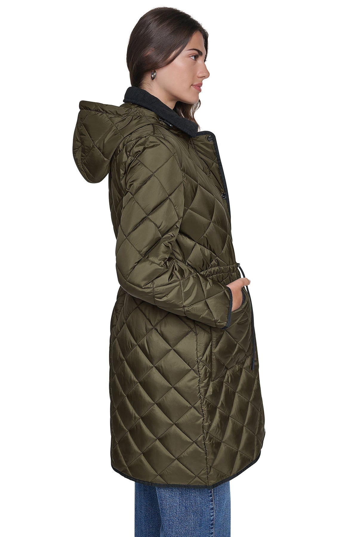CORDUROY COLLAR HOODED QUILTED COAT Loden | DKNY
