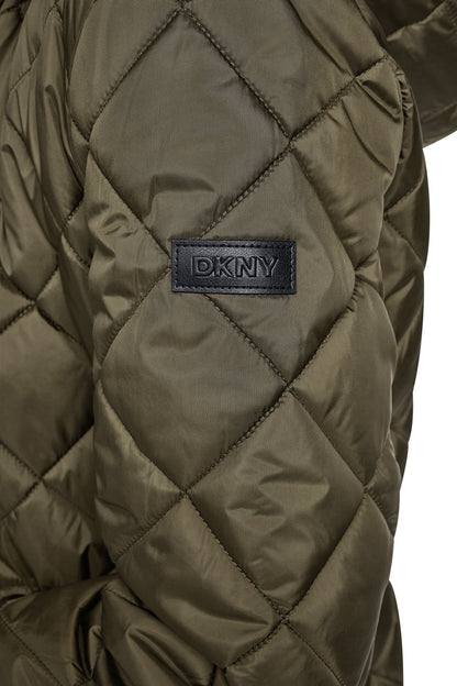 CORDUROY COLLAR HOODED QUILTED COAT Loden | DKNY