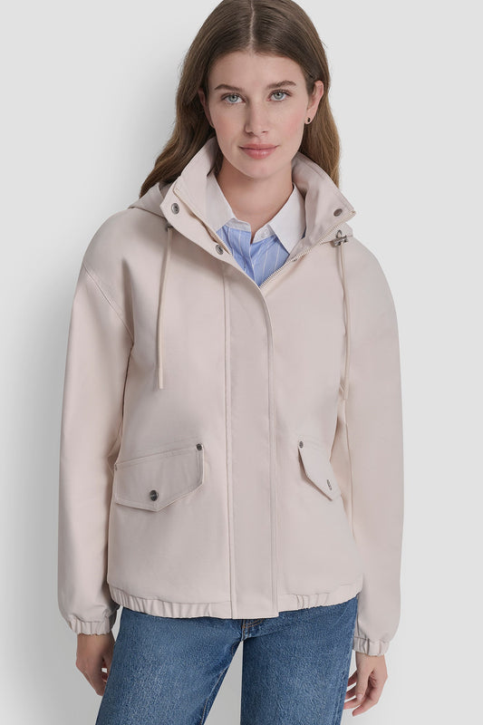 HIGH COLLAR BOMBER JACKET WITH HOOD Parchment | DKNY