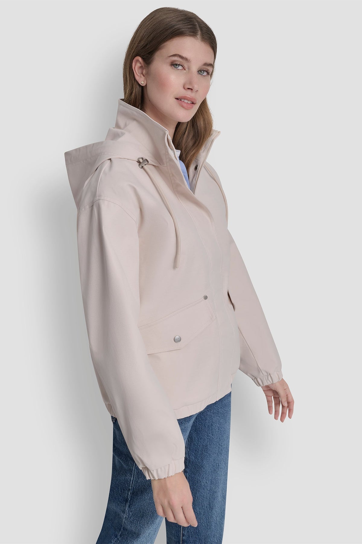 HIGH COLLAR BOMBER JACKET WITH HOOD Parchment | DKNY