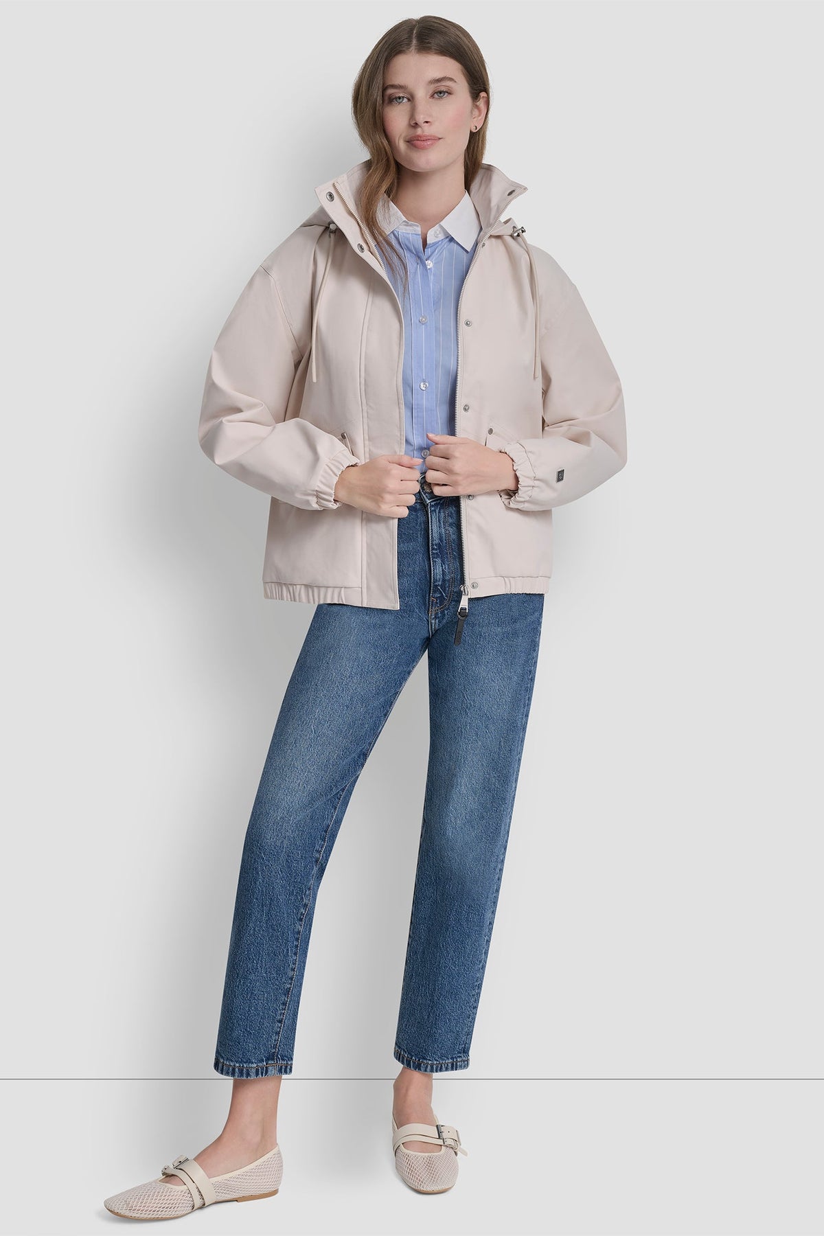 HIGH COLLAR BOMBER JACKET WITH HOOD Parchment | DKNY