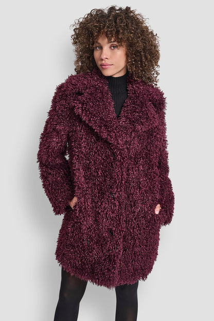 FAUX TEDDY FUR JACKET BORDEAUX | DKNY