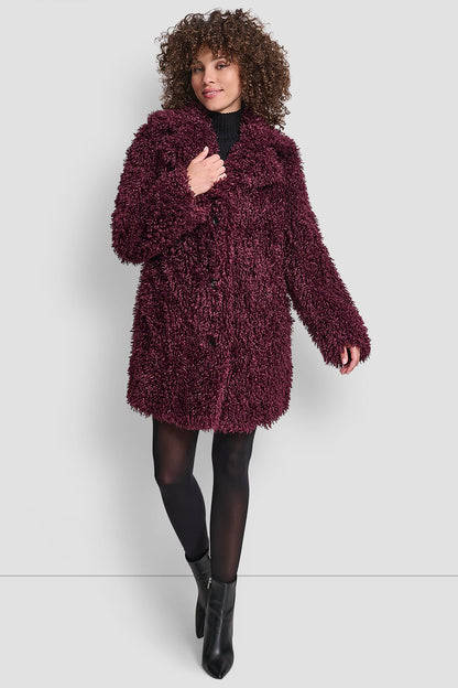 FAUX TEDDY FUR JACKET BORDEAUX | DKNY