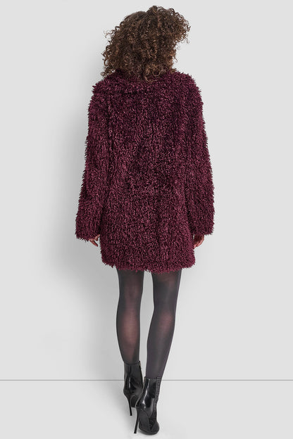 FAUX TEDDY FUR JACKET BORDEAUX | DKNY